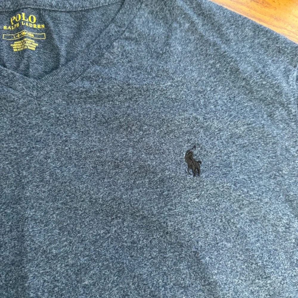 Polo Ralph Lauren Mens Blue Heathered V-Neck Long Sleeve T-Shirt Large Logo